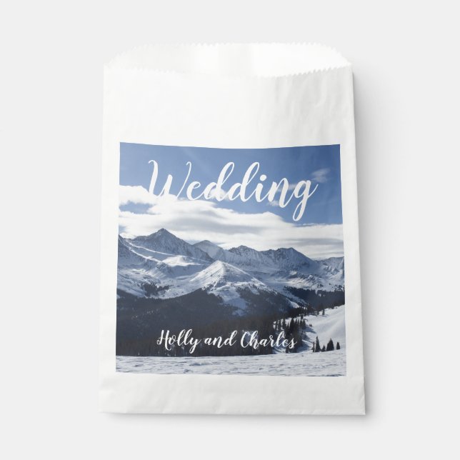 Wedding Snowy Mountains Alpine Theme Favour Bags (Front)