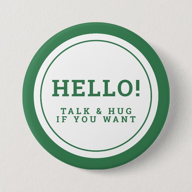 Wedding social distancing guest care green hello 7.5 cm round badge (Front)