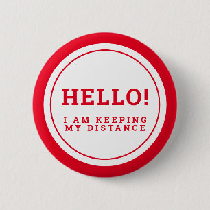 Wedding social distancing guest care red hello 6 cm round badge