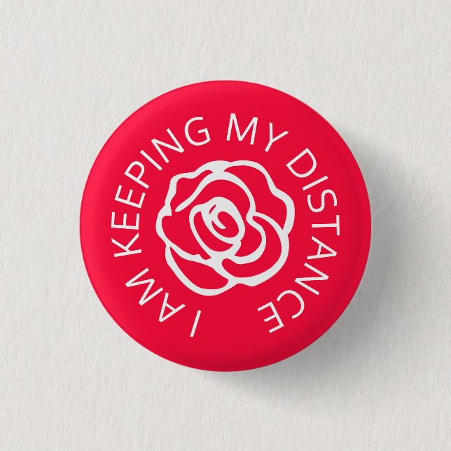 Wedding social distancing guest care red rose 3 cm round badge (Front)