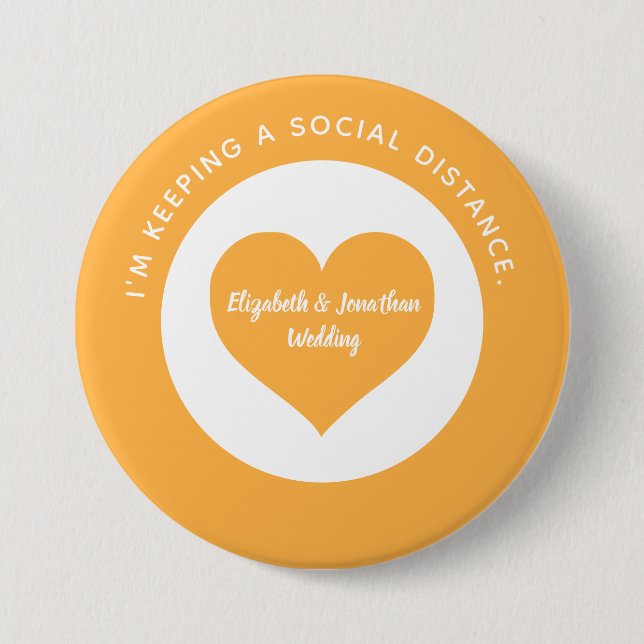 Wedding Social Distancing Orange Heart Colour Code 7.5 Cm Round Badge (Front)