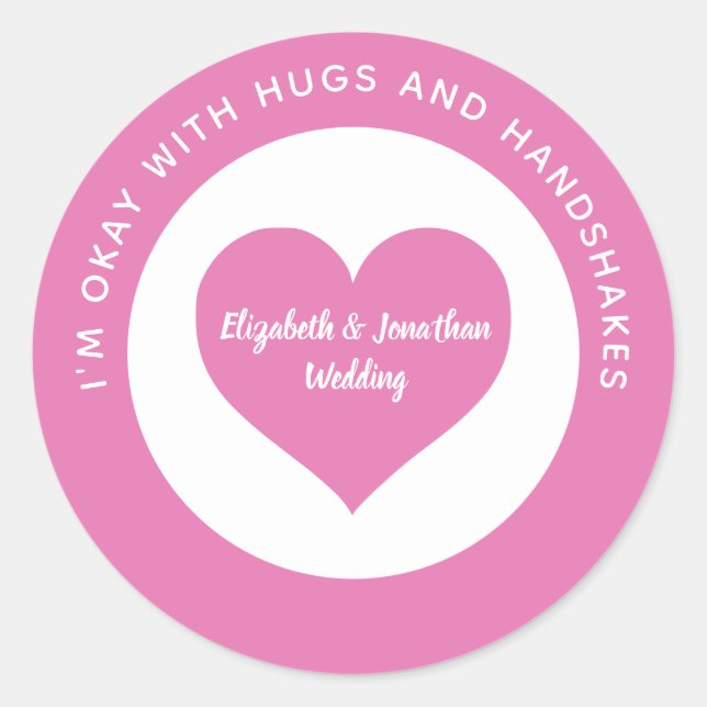 Wedding Social Distancing Pink Heart Colour Code Classic Round Sticker (Front)