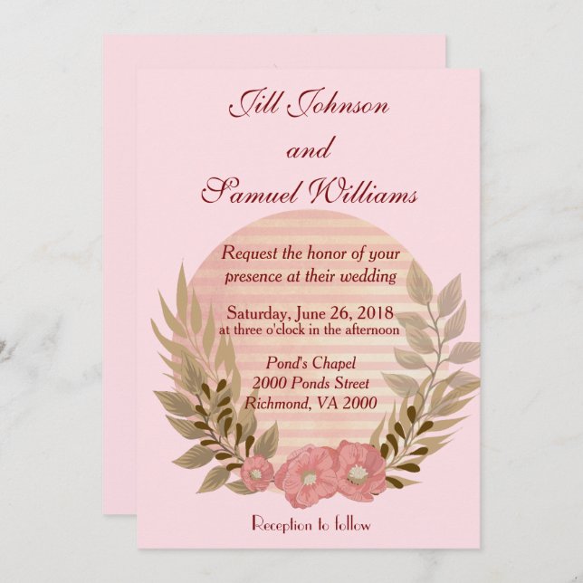 Wedding Soft Pink Floral Invitation (Front/Back)