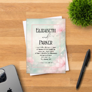Wedding Soft Pink Flowers on Mint Green Acrylic Invitations