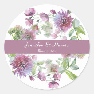 Wedding Soft Purple Floral Classic Round Sticker