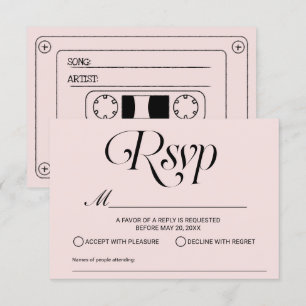 Wedding Song Request Cassette Tape Blush Pink RSVP Card