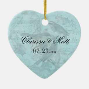 Wedding Songbirds Custom Heart Keepsake Ornament