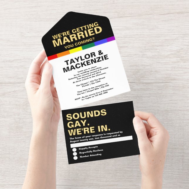 Wedding Sounds Gay Fun Rainbow Pride All In One Invitation (Tearaway)