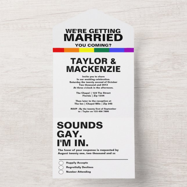 Wedding Sounds Gay Fun Rainbow Pride All In One Invitation (Inside)