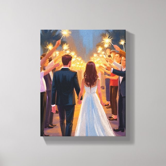 Wedding Sparklers | Marriage Celebration Painted Canvas Print (Front)