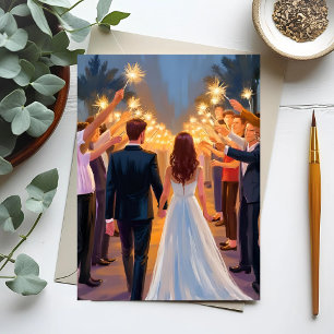 Wedding Sparklers Marriage Celebration Painted Postcard