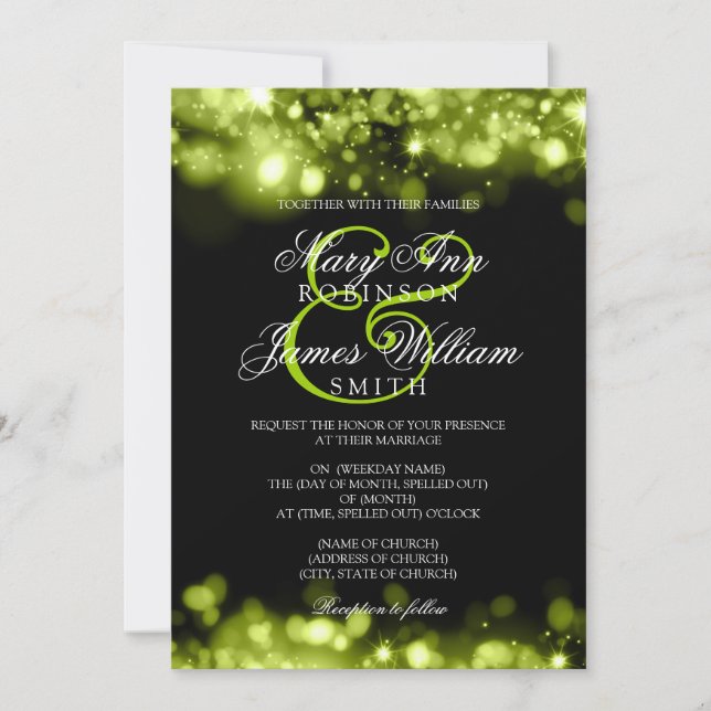 Wedding Sparkling Lights Lime Black Invitation (Front)