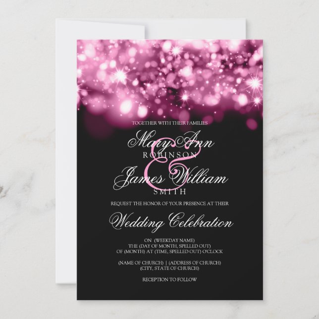 Wedding Sparkling Lights Pink Invitation (Front)