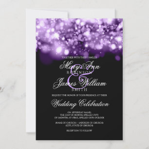 Wedding Sparkling Lights Purple Invitation