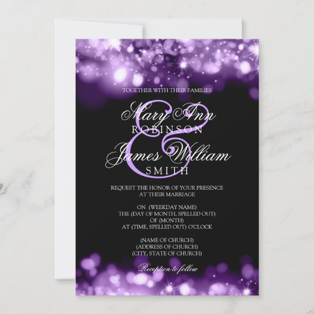 Wedding Sparkling Lights Purple Invitation (Front)