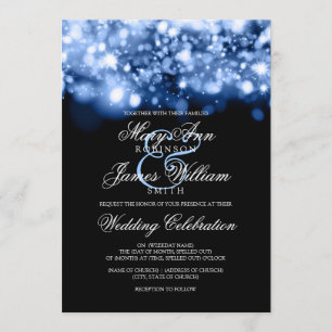 Wedding Sparkling Lights Sapphire Blue Invitation