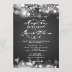 Wedding Sparkling Lights Silver Invitation