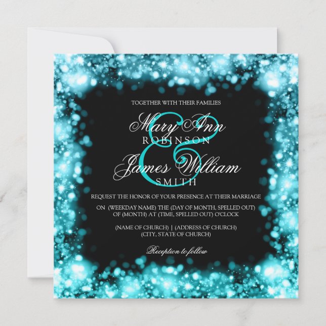 Wedding Sparkling Lights Turquoise Invitation (Front)