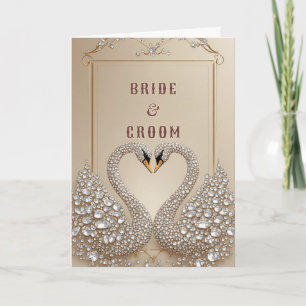 Wedding Sparkling Swan Couple Heart Card