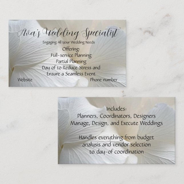 “Wedding Specialist” Business Card (Front/Back)