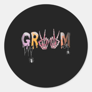 Wedding Spooky Halloween Skeleton Groom Just Marri Classic Round Sticker