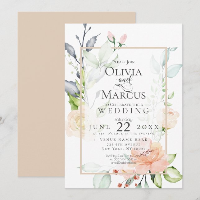 WEDDING | Spring Blush Peach Pink Blossoms Invitation (Front/Back)