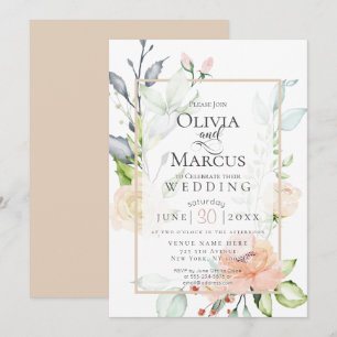 WEDDING   Spring Blush Peach Pink Blossoms Invitation