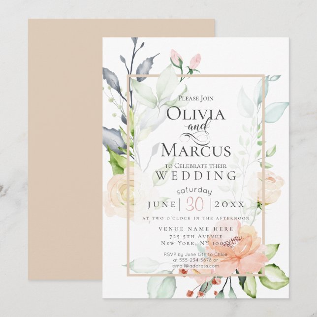 WEDDING | Spring Blush Peach Pink Blossoms Invitation (Front/Back)