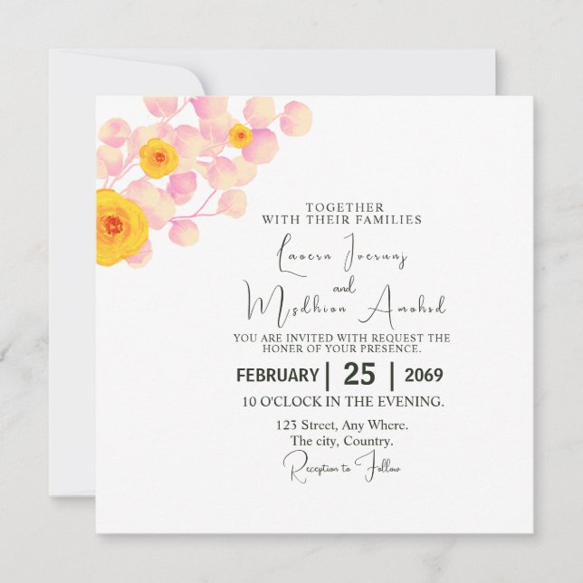 Wedding Square Flower Invitation Card Design (Front)