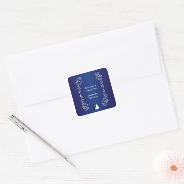 Wedding Square Sticker Royal Blue Bride Groom (Envelope)