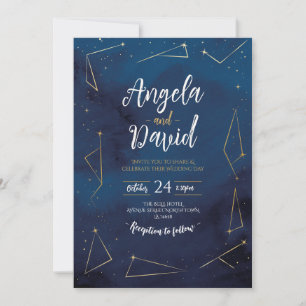 Wedding Star Sign Constellation Navy Gold Invitation