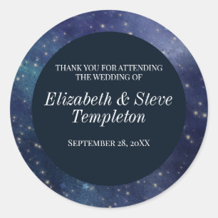 Wedding Starry Night Celestial Thank You Navy Classic Round Sticker