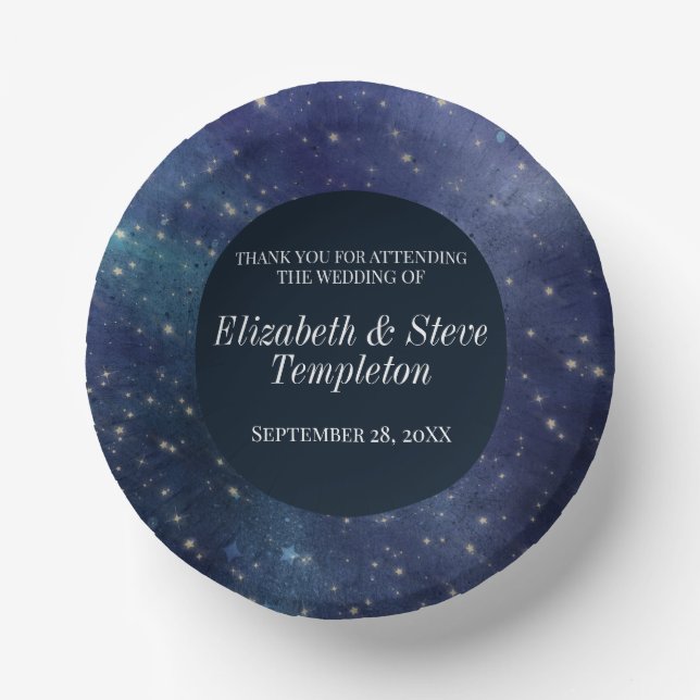 Wedding Starry Night Celestial Thank You Navy Paper Plate (Front)