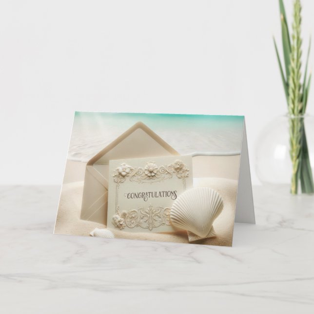 Wedding Stationery Congratulations In Beach Sand Card (Front)