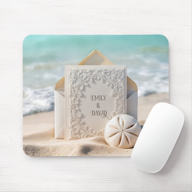 Wedding Stationery With Beach Sand Dollar Mouse Mat (With Mouse)