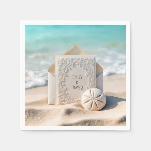 Wedding Stationery With Beach Sand Dollar Napkin (Front)