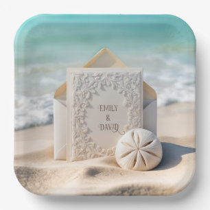 Wedding Stationery With Beach Sand Dollar Paper Plate