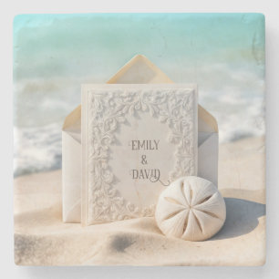 Wedding Stationery With Beach Sand Dollar Stone Coaster