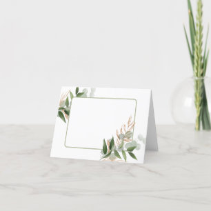 Wedding stationery with olive green leaf spray thank you card