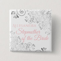 Wedding Stepmother of the Bride Name Tag Pink Grey