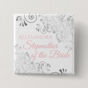 Wedding Stepmother of the Bride Name Tag Pink Grey 15 Cm Square Badge