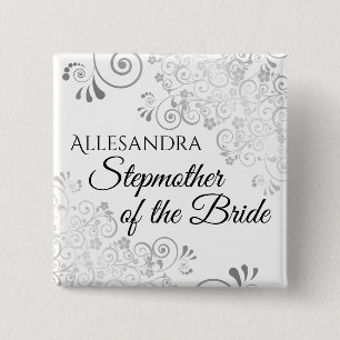 Wedding Stepmother of the Bride Name Tag Silver 15 Cm Square Badge