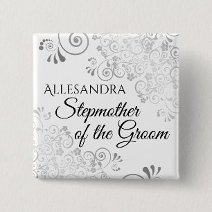 Wedding Stepmother of the Groom Name Tag Silver 15 Cm Square Badge