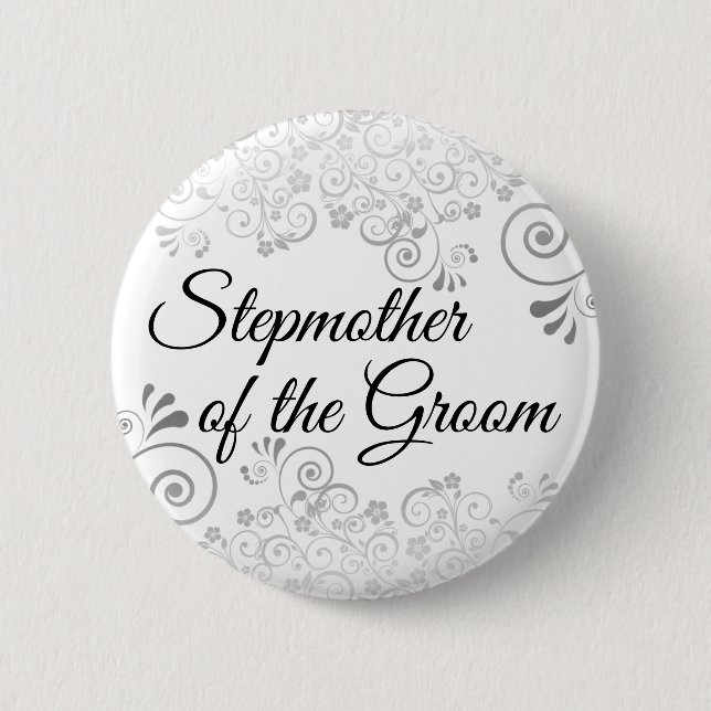 Wedding Stepmother of the Groom Silver Filigree 6 Cm Round Badge (Front)