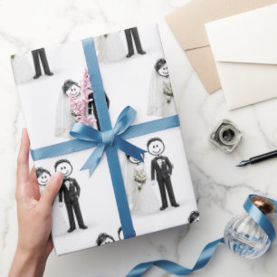 Wedding Stick Figure Bride and Groom Wrapping Paper