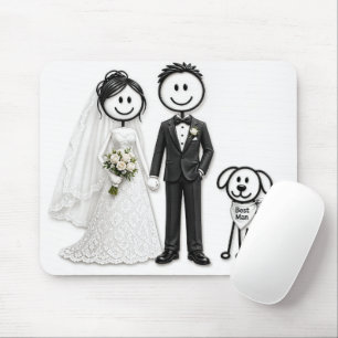 Wedding Stick Figures with Best Man Dog Mouse Mat