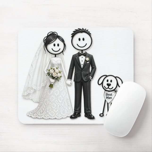 Wedding Stick Figures with Best Man Dog Mouse Mat (With Mouse)