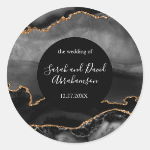 Wedding Sticker Black and Gold Glitter Agate