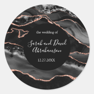 Wedding Sticker Black and Rose Gold Glitter Agate