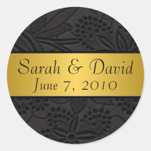 Wedding sticker black with gold ribbon